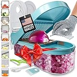 Vegetable Chopper Cutter - Onion Chopper Slicer - Premium Gift Box - Veggie & Food Chopper Dicer - Handheld Kitchen Tool - Chop Fry,Potato,Tomato - 9 Blades, Resistant Glove, Peeler, Storage Container