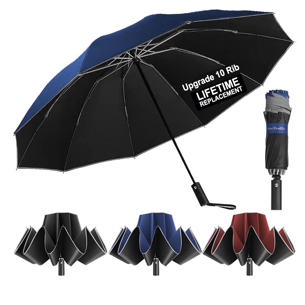 Ward Rain&Sun Windproof Inverted Travel Umbrella - 10/12/16-Rib Designs with Automatic Folding, Compact & Portable, Durable Reverse-Fold Rain Umbrella