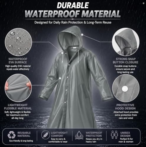 Image of RERANT Unisex Waterproof Long Raincoat with Hood and Pockets, Reusable Lightweight Rain Poncho Jacket for Men and Women, Multicolor