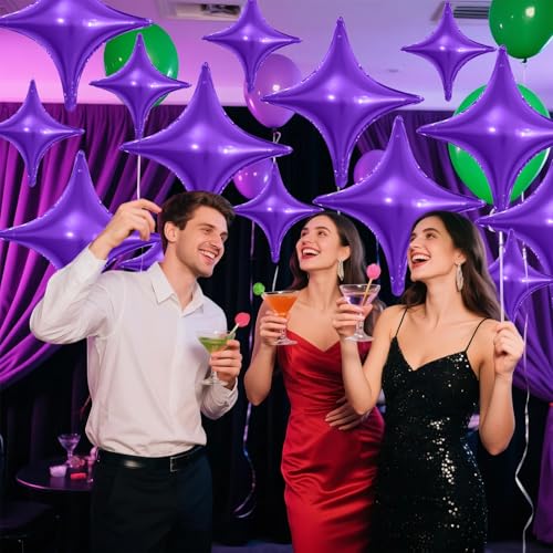 Image of Purple Star Balloons,12Pcs Four Angle Star Foil Balloons