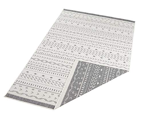 NORTHRUGS In- und Outdoor Teppich Kuba 160x230cm - Wendeteppich Wetterfest Boho Design Ethno Muster Läufer für Balkon Terrasse Garten Wintergarten Wohnzimmerteppich Wasserfest in Grau Creme