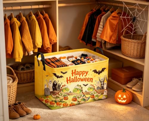 Image of Sanjiaofeng Rectangular Cute Dinosaur Halloween Baskets,Waterproof Foldable Dinosaurs Basket with Handles,Nursery Hamper,Home Organizer,Books Box,Gift Baskets(Belted Dinosaur)