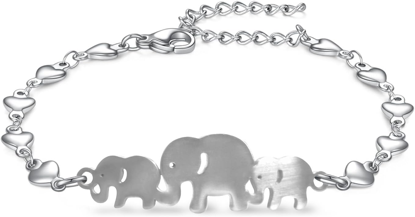 Bracelets Fashion Stainless Steel Bracelets for Woman Trendy Adjustable Link Cute Animal Elephants/Dinosaurs Jewelry Motivational Gifts Women Mom Wife Family