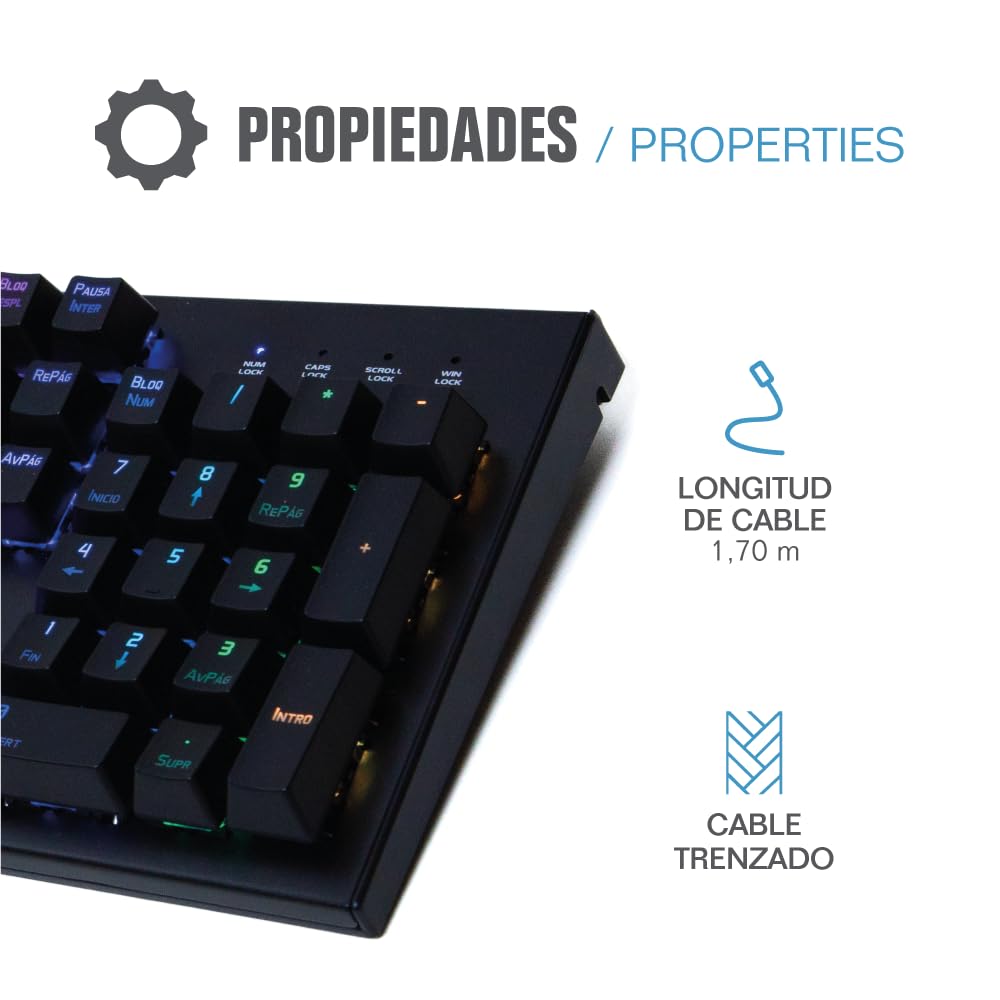 iggual - Teclado Mecánico Obsidian RGB con Cable USB105 Teclas Teclado con IluminaciónLED RGB - Fácil Instalación - Color Negro - Medidas 44,2x13,6x3,7 cm