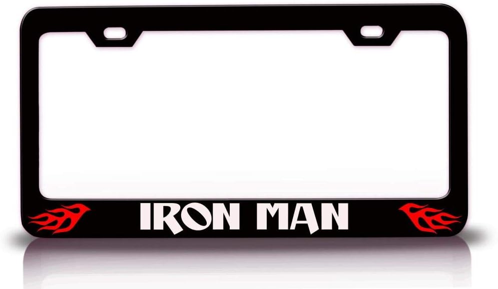 Iron Man Flame Metal Car SUV Truck License Plate Frame Holder Bl r16