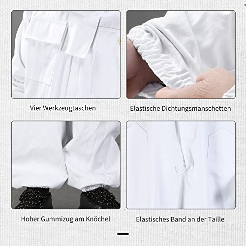 Outsunny Imkeranzug aus Baumwolle Imkerei Anzug Schutzbekleidung mit Schleier Ziegenlederhandschuhe Weiß XXXL Unisex – Bild 7