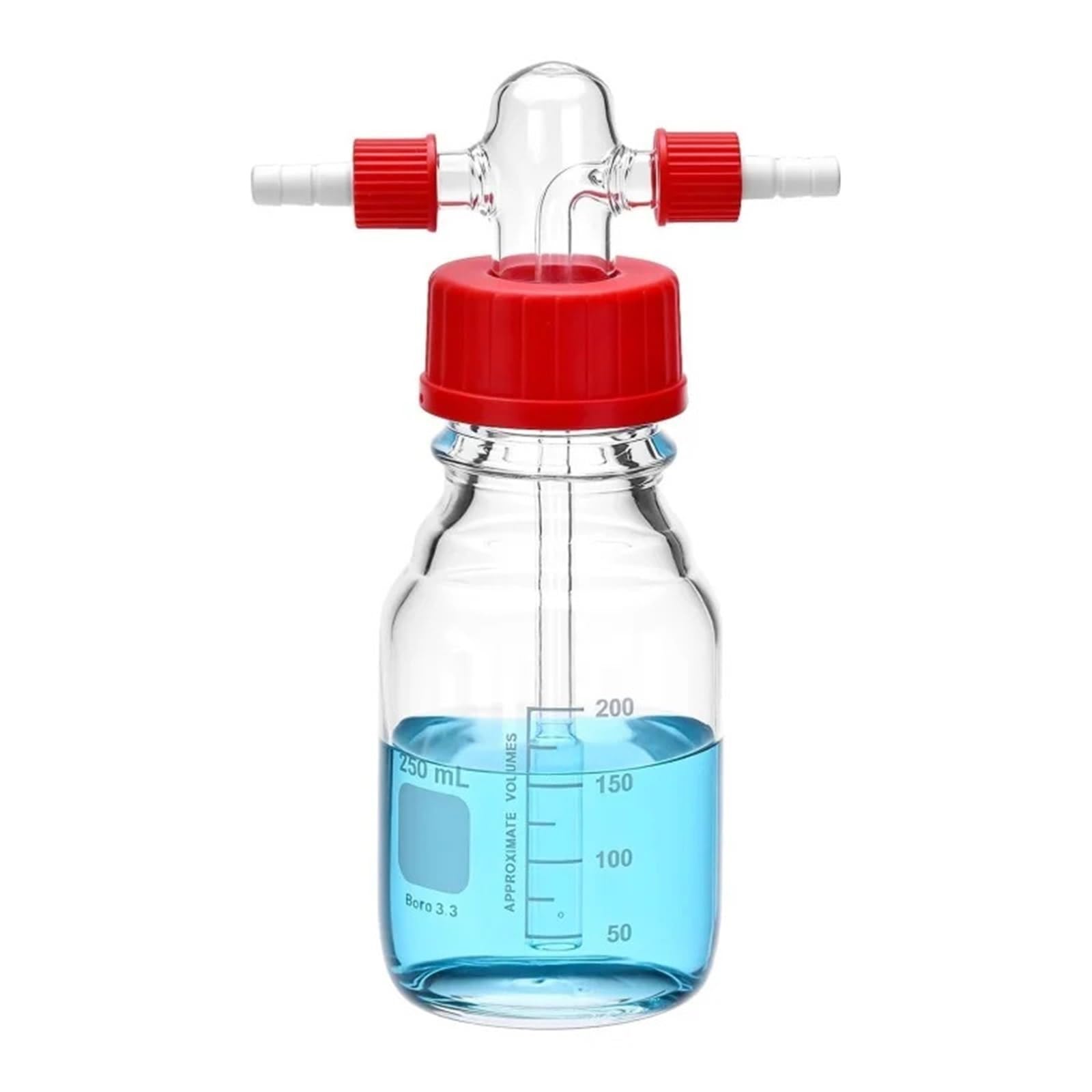 Frasco de lavado de gases de laboratorio, vidrio, cabezal de frasco de tampón graduado, vidrio de borosilicato GL45(1000ml)