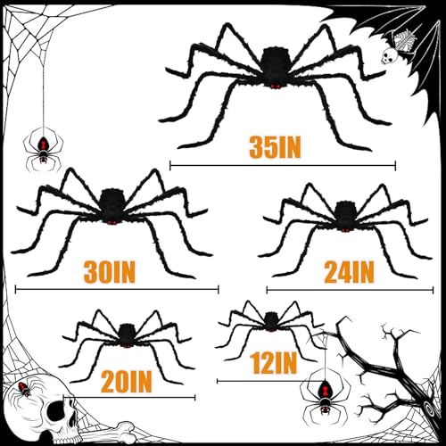 Image of BILLMOSS Halloween Spider Decorations Outdoor - 5 PCS Giant Realistic Hairy Scary Spider Set, Creepy Indoor Yard Home Decor (5 Different Sizes)