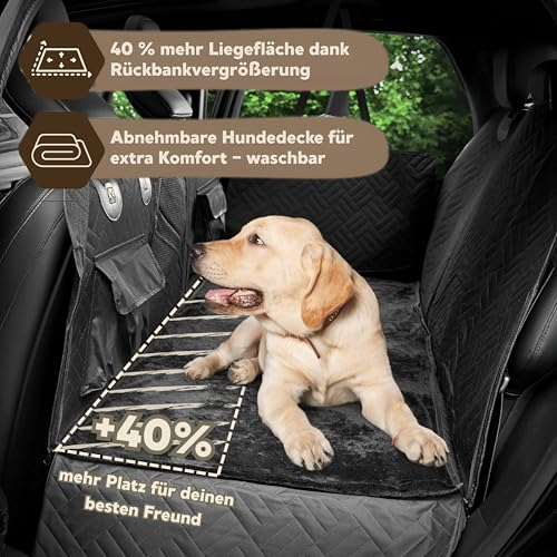 Fellgefährten Hundedecke Auto Rückbank – Innovative Autoschondecke mit festem Boden zur Rücksitz-Erweiterung – Universell passend – Abnehmbare, gemütliche Decke für Hunde