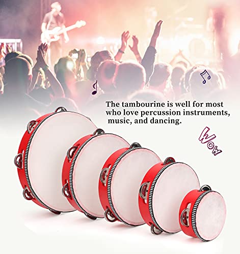 Tamborines Musical Instrument,Dreokee 7 Inch Red Wooden Handheld Tamborine With 5 Pair Metal Jingle Bells Percussion Instrument Musical Instrument Tambourines For Adults Party Education Church #TOP7