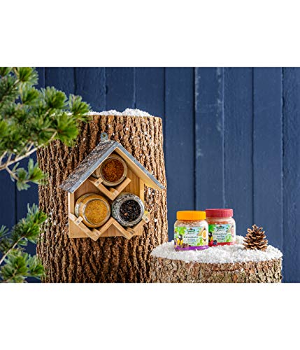 Dehner Natura Premium Wildvogel Futterhaus, Erdnussbutterhaus Triple, Futterstation für Wildvögel, Vogelhaus wetterfest / hängend, ca. 24 x 16 x 16 cm, Kiefernholz / Metall, natur