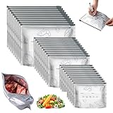 Reusable Aluminum Foil Food Storage Bags, Resealable Ziplock Stand-Up Bags, Airtight Seal for Freezer Fridge Pantry, with Label & 3 Sizes, BPA-Free, for Meat Fruit Vegetables Snacks, 30 Pack