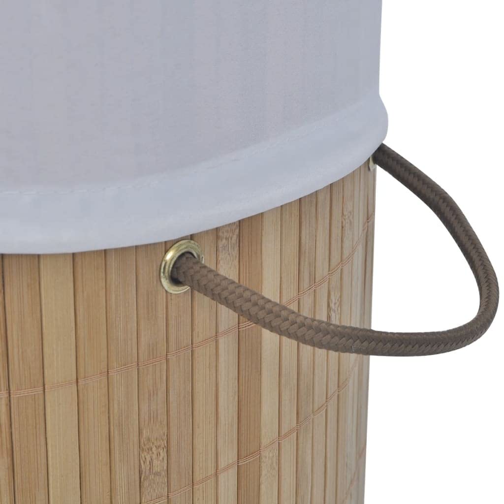 Cesto portabiancheria rotondo in bambù naturale, con sacchetto in poliestere rimovibile, 35 x 60 cm, leggero, con manici, per bagno, camera da letto, lavanderia