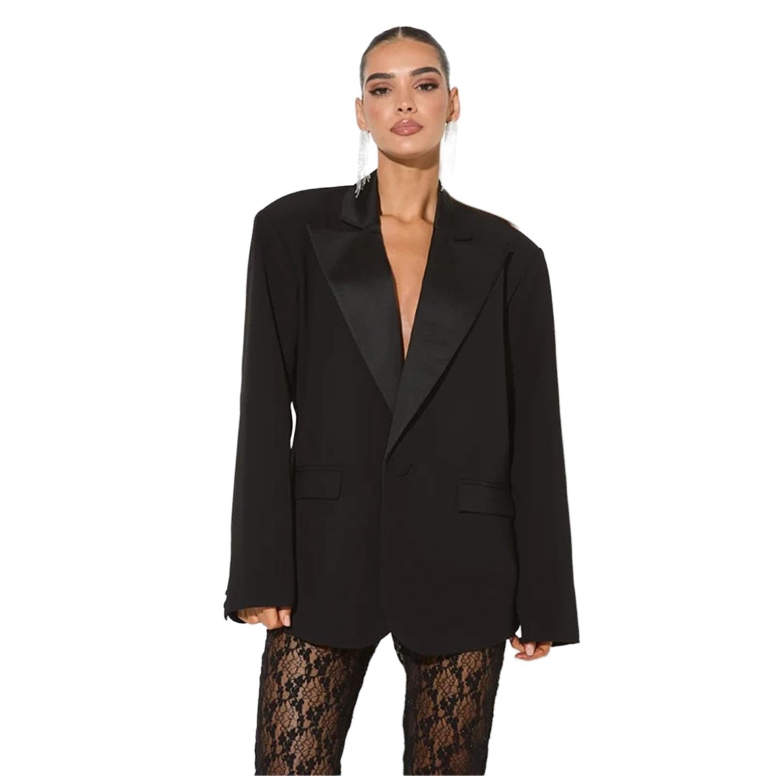 HSQIBAOER Womens Blazer Collar Long Sleeved Loose and Slim Fit Casual Suit Coats for Women