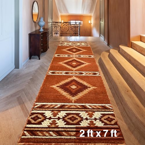YHSF Southwestern Area Rug - Anti Static & Washable - Rust, 2 ft x 7 ft