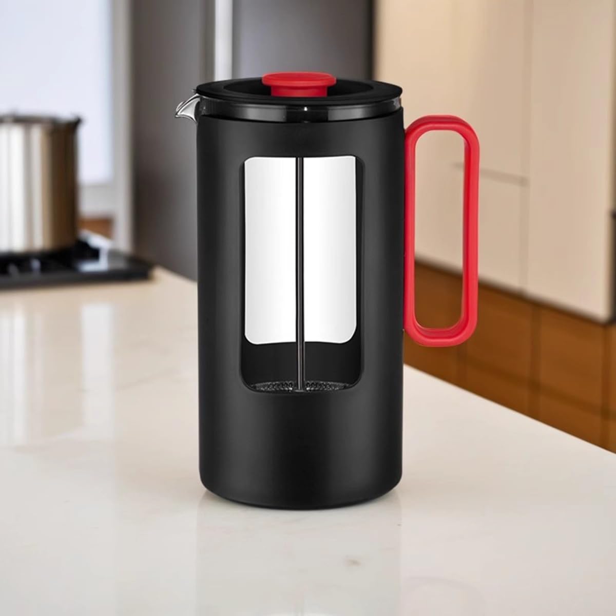 Zaparzacz Do Kawy French Press Z Plastikowym Uchwytem, Podwójną Ścianką Izolacyjną I Filtrem Ze Stali Nierdzewnej, Wkładka Z Wysokoborokrzemowego Szkła, Do Kawy I Herbaty(/Black,1.2L)