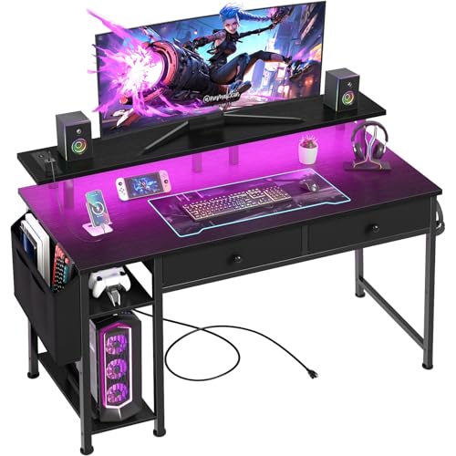 DLisiting Black Gaming Desk with Shelves and Drawers - 39