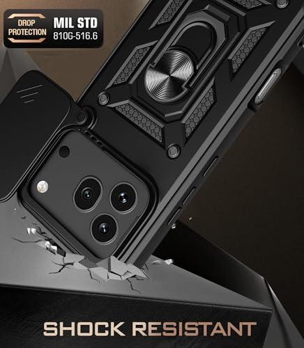 Image of Shockproof Back Case Cover for Honor 600 Pro 5G, Shockproof Honor 600 Pro Back Cover, Ring Case with Kickstand and Camera Protection Shutter - Black