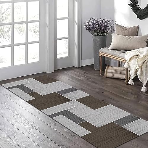 Tapis de couloir lavable gris et marron 70x250cm en polyester résistant