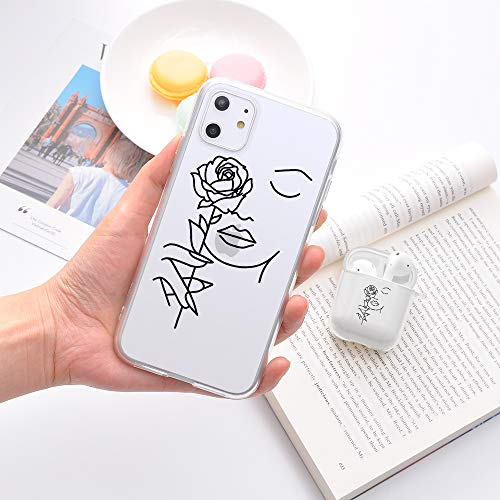 Joyland Luxury Art Line Painting Clear Case For Airpods 1 & 2 + Iphone 11 Cover Skins Set Aesthetic Artistic C Pattern Transparent Shock Proof Protective Resistant Cases(Clear) #TOP4