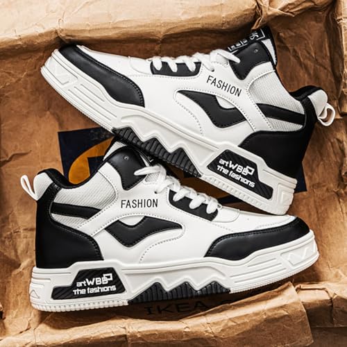 Men's Fashion Leather Lace Up Platform Sneakers Classic Mid Top Round Toe Non-Slip Shoes for Tennis Driving Walking3