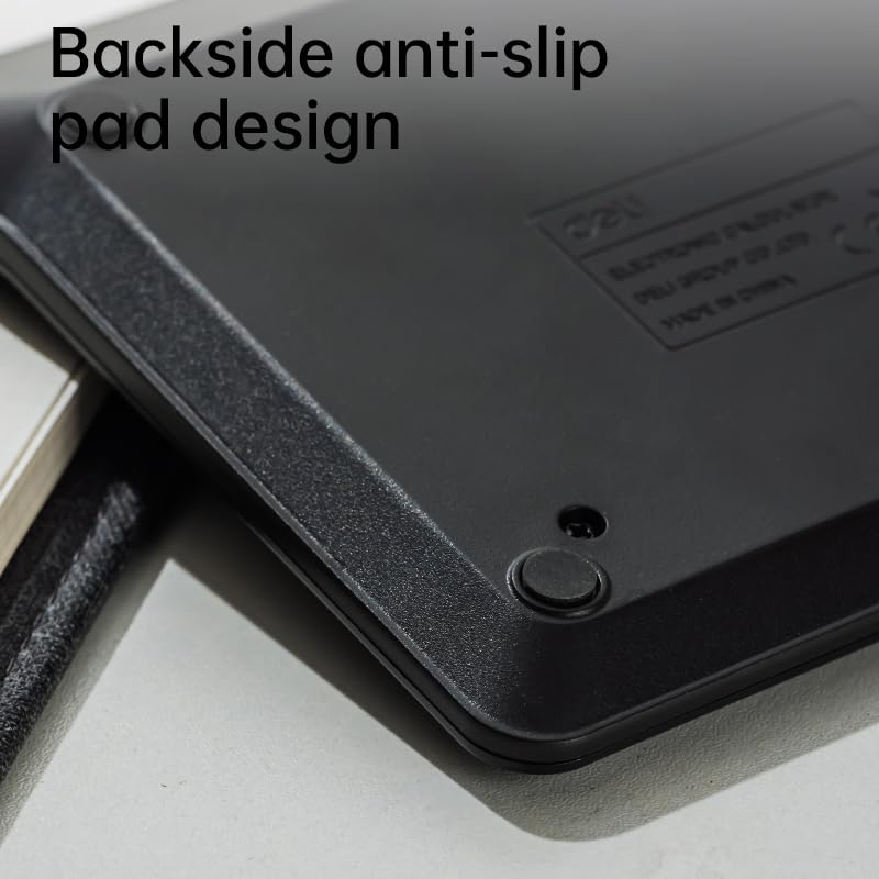 Close-up of the calculator's backside showing the anti-slip pads.