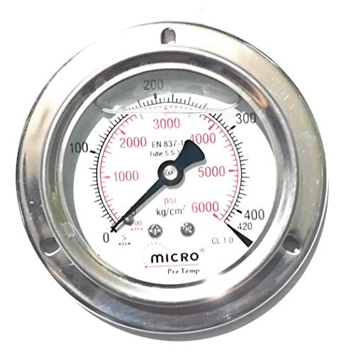 Image of MICRO Pressure Gauge 63mm / 2.5 inch inch Dial, 0-420 kg /cm2 (bar), 1 /4 inch BSP back connection Panel mounting