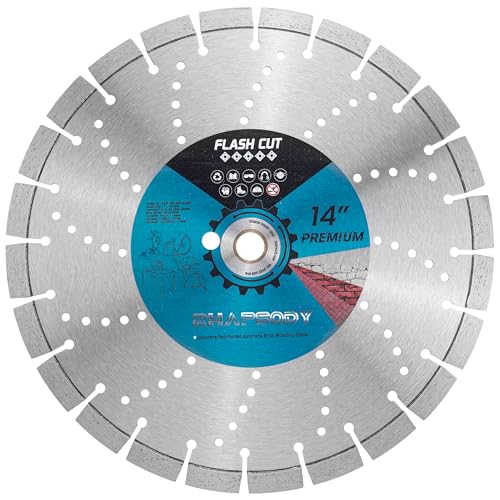 RHAPSODY 14 Inch Laser Welded Diamond Concrete Saw Blade, Segmented Premium Diamond Blade General Purpose Dry/Wet Cutting Concrete, Reinforced Concrete, Masonry, Brick, Block,1'-20mm Arbor