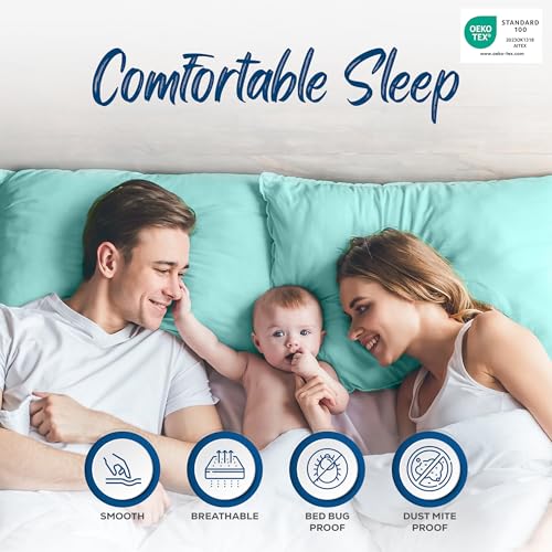 Image of Utopia Bedding Premium 100% Waterproof Pillow Protectors with Zipper King Size (Set of 4), Bed Bug and Dust Mite Proof Zippered Pillow Covers, Pillow Encasement Cases, Spa Blue