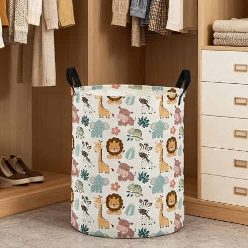 Image of ESSME Kids Laundry Basket,Animal Hamper Collapsible Canvas Waterproof Storage Bin for Girls, Cute Hamper,Gift Baskets.(Animal)