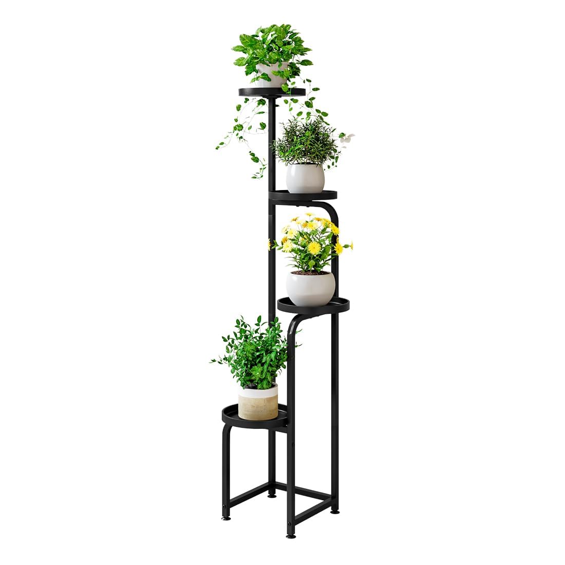 Dazioter Plant Stand Indoor Outdoor 4 Tier Metal Plant Shelf for Multiple Plants Corner Flower Holders for Living Room Balcony Bedroom Patio Garden, Black (Black, 4-Tier)