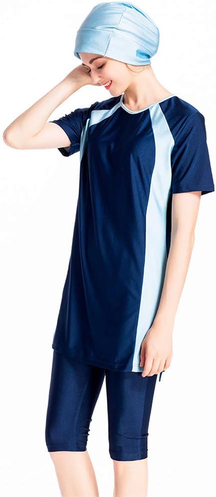 Muslim Swimsuits for Women Burkini Three Piece Conservative Built-in Bra Swimming Tops + Swimming Pants Swim Cap Swimwear