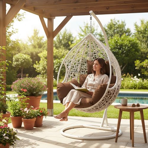 Coussin de chaise Egg imperméable marron avec appui-tête pour balançoire - 7