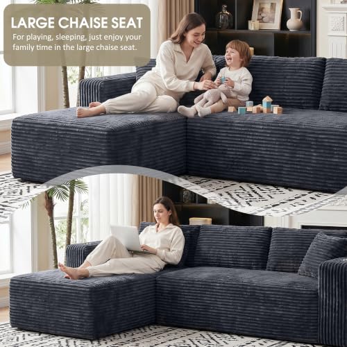 Image of Cloud Sectional Boneless Couches for Living Room,Modular Sectional Sofa with 2 Cup Holders,Memory Foam Cloud Couch with L Shaped Oversized Chaise,No Assembly Needed Plush Corduroy Sofa,Dark Gray