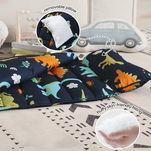 Image of PHF Soft Toddler Nap Mat with Removable Pillow, Rollup Design Kids Sleeping Mat, Slumber Bags for Boys, 50 inchx20 inch Toddler Sleeping Bag for Daycare Preschool Travel Camping, Large Dinosaur