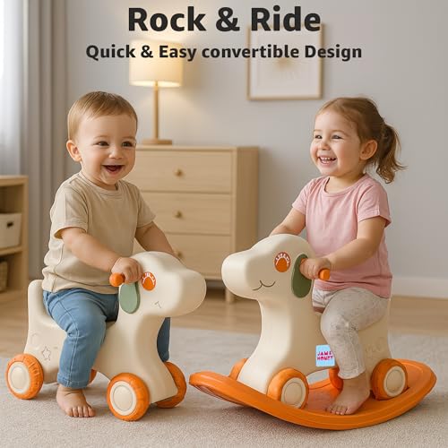 Image of Amazon Brand - Jam & Honey 3-in-1 Puppy Push On Ride On Rocker for Kids | Balancing Board | Backrest | Easy Grip | Four Wheel | Durable and Safe | Lightweight | Animal Theme | 12 Months+ | Orange