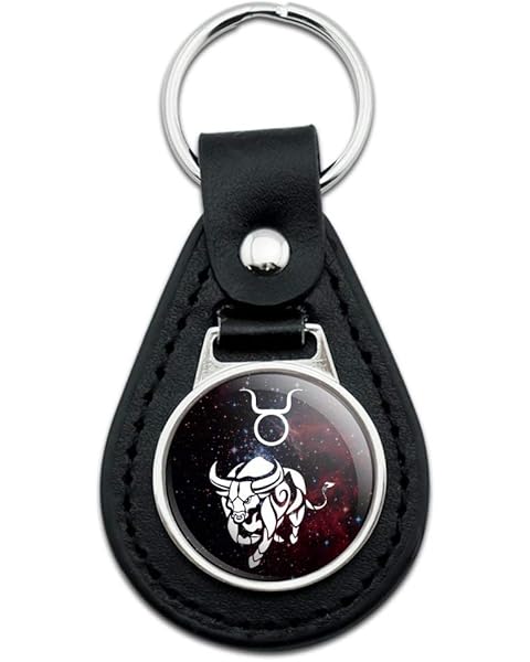 GRAPHICS & MORE Black Leather Taurus Bull Zodiac Sign Horoscope In Space Keychain