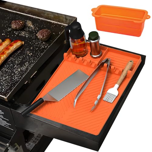 Silicone Grill Mat with Grease Cup, Compatible with Blackstone, Heat-resistant Spatula Silicone Mat with Drip Pad, Silicone Griddle Tools for Outdoor Grill, Kitchen Counter