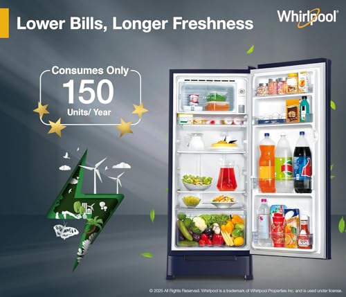 Image of Whirlpool 192 L 4 Star Icemagic Powercool Direct-Cool Single Door Refrigerator with Base Drawer (215 IMPC ROY 4S SAPPHIRE MULIA-Z)