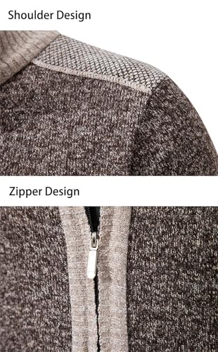 Men Thick Sweaters Warm Knit Cardigan Stand Collar Sweatercoat Zipper Splicing Color Jumpers4