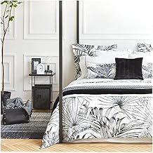 Eikei Palm Leaves Duvet Cover and Pillowcases Set Tropical Exotic Island Flowers Trees Branches Paradise Birds Bedding Jungle Plants Modern Botanical Print Long Staple Cotton Black and White, Twin