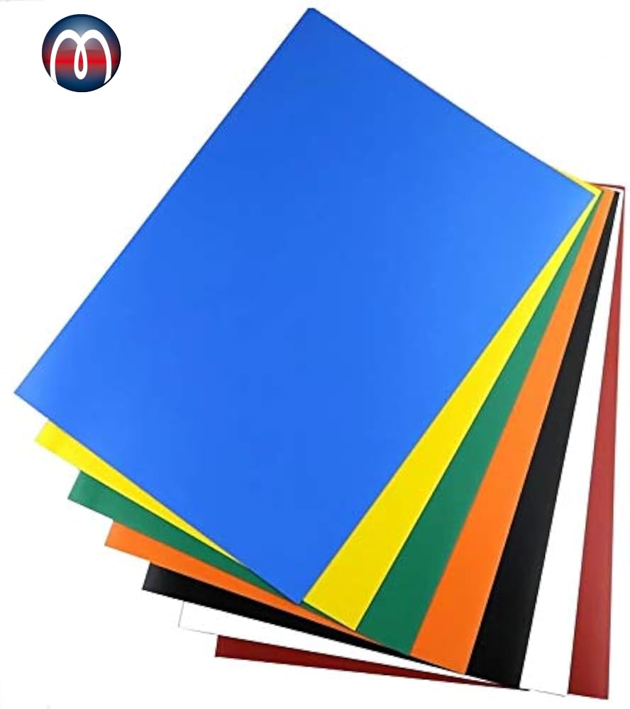 5 x Magnetfolie DIN A4 Format, farbig sortiert - 0,8mm x 297mm x 210mm - Farbige magnetische Folie - einfach zuschneiden, beschriften oder flexibel einsetzen, Farbe: gelb