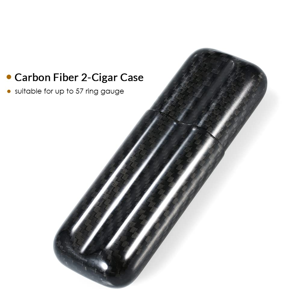 HUIOP Custodia per sigari in Fibra di Carbonio Nero, Supporto per tubo di immagazzinaggio per sigari leggero, umidificatore di sigari fino a 57 sigari calibro ad anello