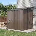 Aoxun 7x5.3 FT Lean to Shed - Metal Storage Garden Shed with Sloped Roof, Lockable Doors & Single Door, Outdoor Bike Shed for Backyard, Patio, Poolside (Brown)