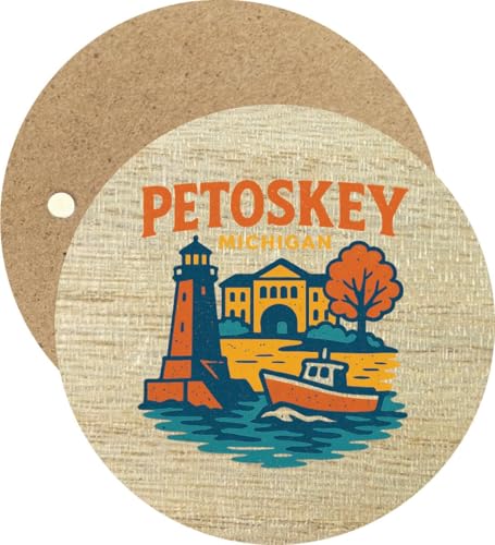 Petoskey Michigan Vintage Souvenir Design Round Wooden 2.5” Fridge Magnet