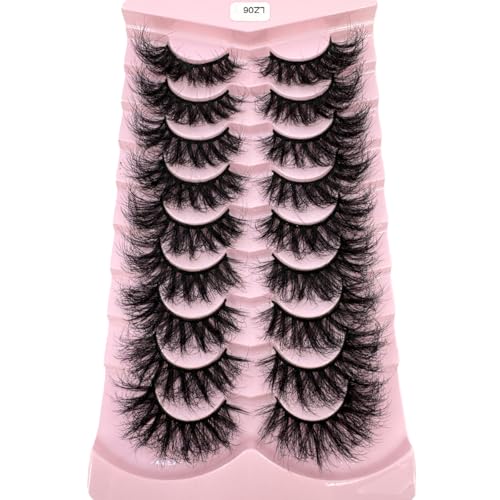HBZGTLAD Faux Mink False Eyelashes, 9 Pairs, Fluffy Dramatic Volume, Long Strip Wispy Lashes (LZ-06)