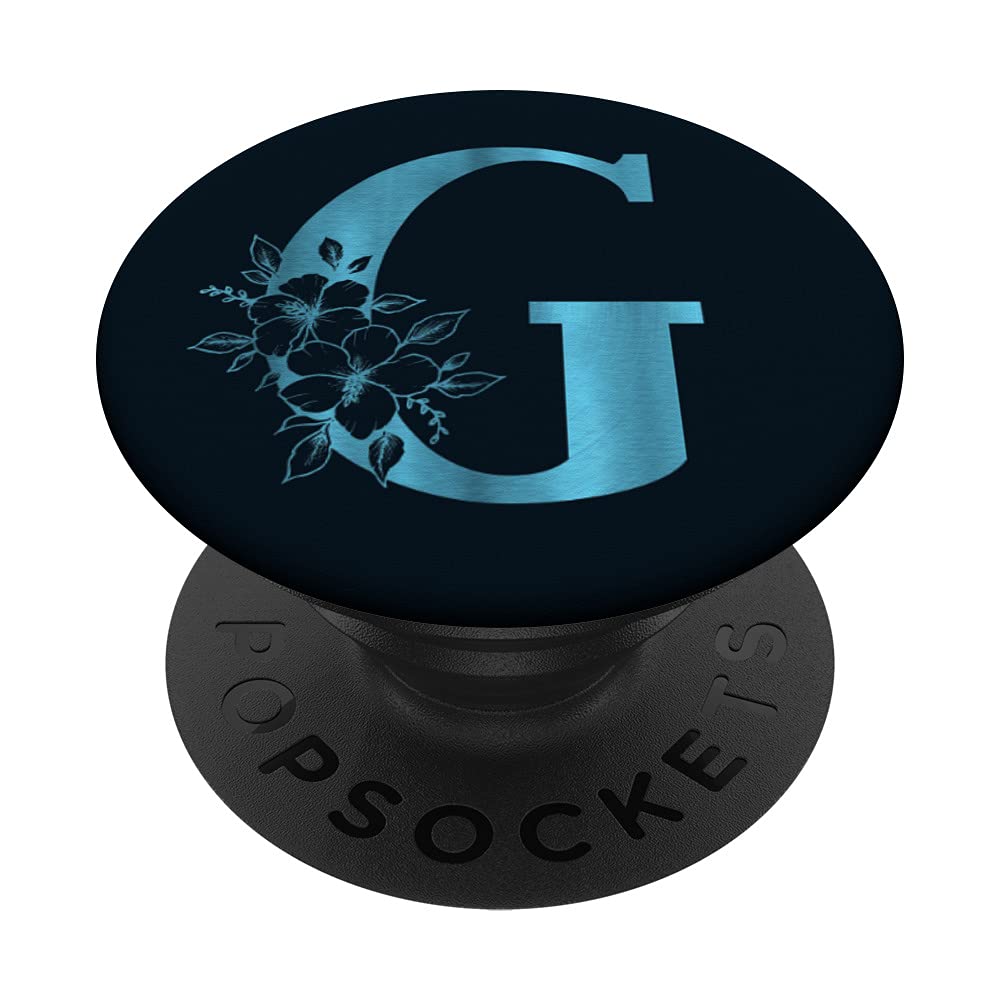 Letter G Floral Monogram Teal Background PopSockets PopGrip: Swappable Grip for Phones & Tablets