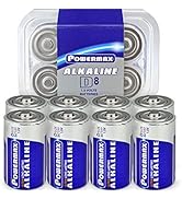 Powermax 8-Count D Cell Batteries, Ultra Long Lasting Alkaline Battery, 7-Year Shelf Life, Reclos...