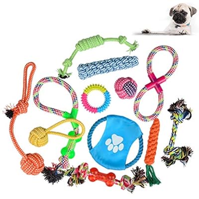 12Pcs Dog Rope Toys Set, ATPWONZ Pet Chew Rope Toys Puppy Braided Cotton Toys Non-toxic Interactive Health Teeth Cleaning for Small Medium Large Dogs