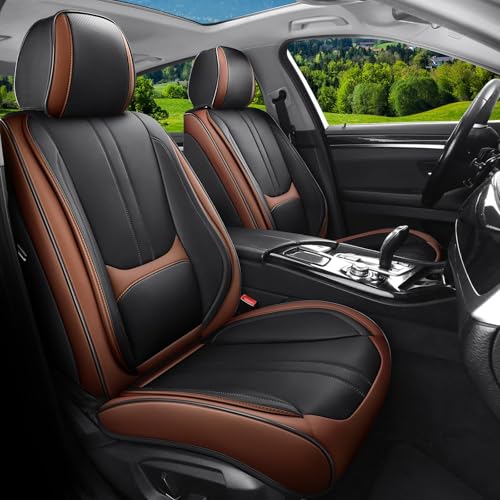 FaiFani Car Seat Covers Full Set Fit for Ford Bronco 4-Door/Bronco Sport 2021-2026 Automotive Luxury Faux Leather Seat Covers 5 Seats Breathable Anti-Slip Seat Protectors (Black&Brown Full Set)